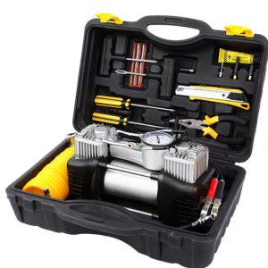 rugged off road air compressor in a black plastic hard case. Includes tire plug tools. great value